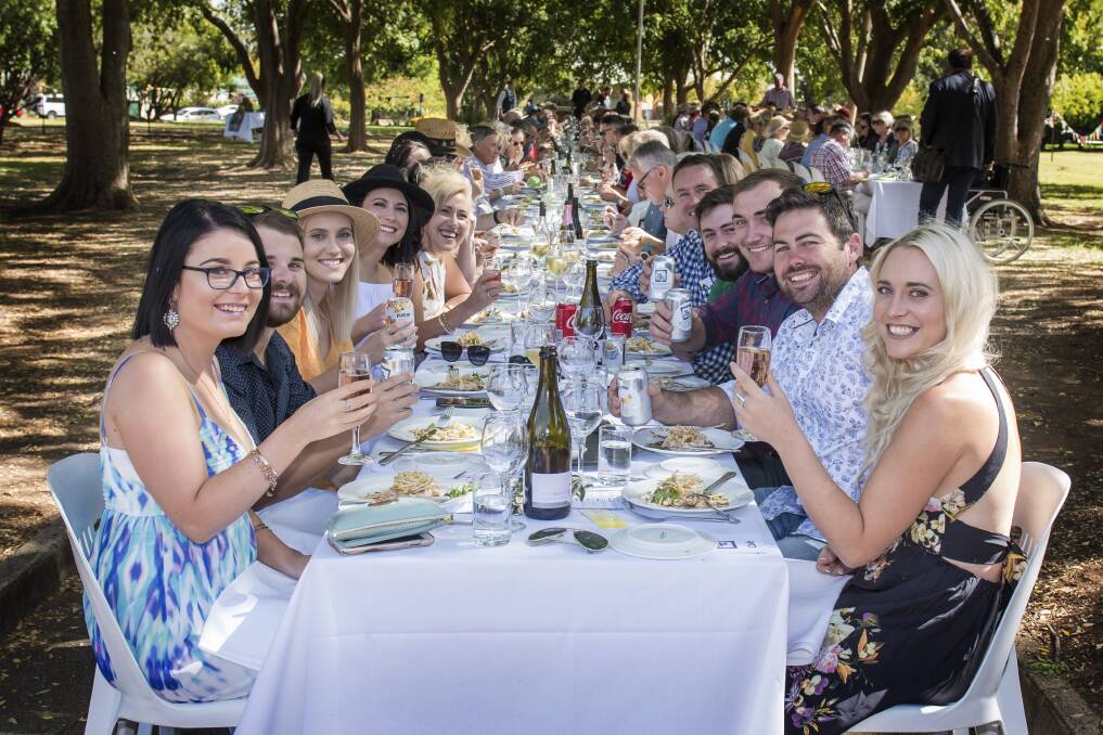 SUNDAY LUNCH: 140 hungry locals celebrated a successful 2018 Taste Festival in style at the long lunch on Sunday afternoon. Photo: Peter Hardin 150418PH150