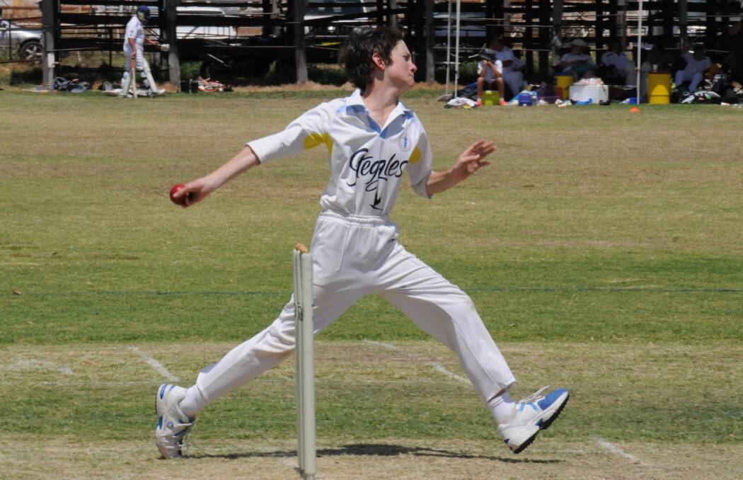 HARD AT WORK: Sam Fox captured 2-7 from four overs in Tamworth Gold's 143-run hammering of Gunnedah in an under 14 cricket match on Sunday.