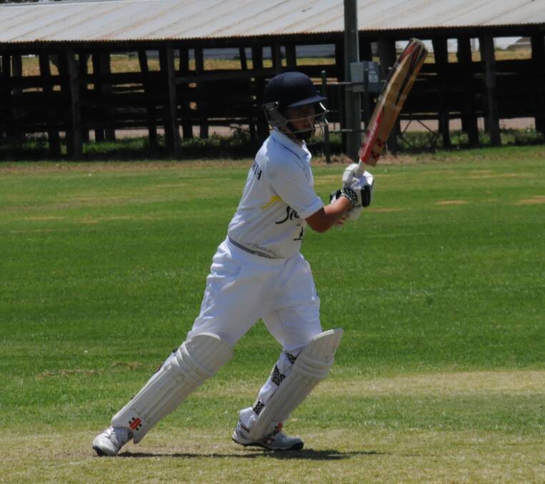 LOOKING FOR RUNS: Oscar Spinks scored 15 for Tamworth Blue under 14s against Gunnedah at Longmuir Oval on Sunday. He hit the only six of the match.