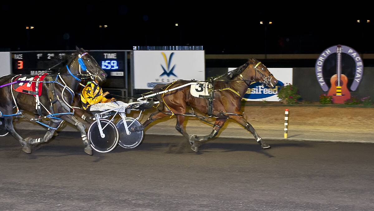 For the Bettor taking out the Menangle Heat just over Midnight Montana at Tamworth back on April 13 with Mark Callaghan in the spider.

Picture courtesy of PeterMac Photography