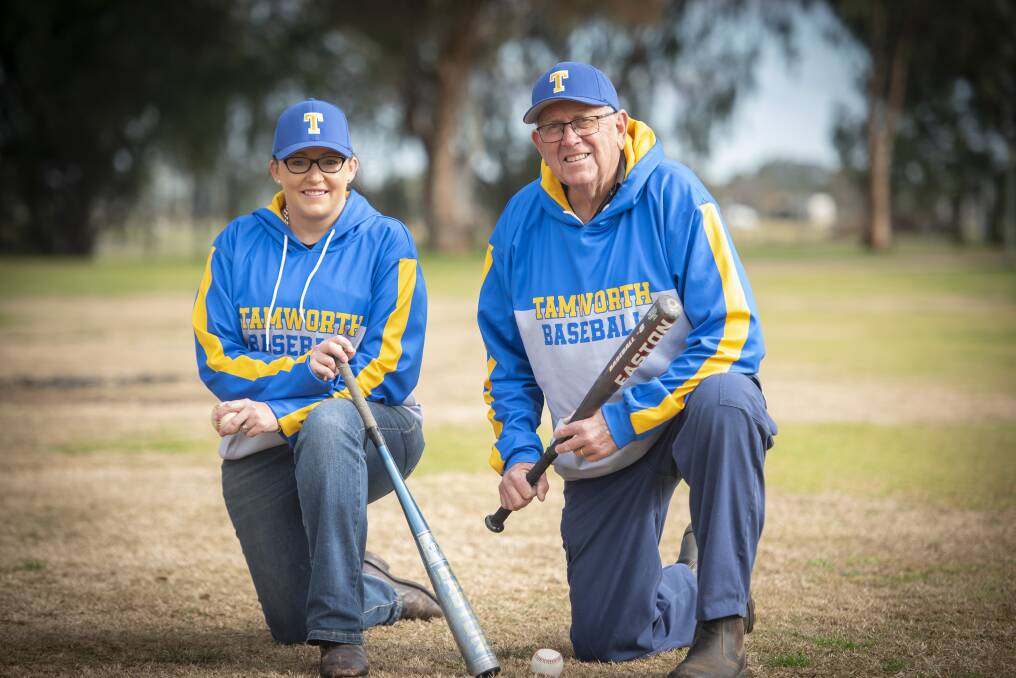 Local colours: Tamworth Baseball president, Dave McMurray, with women's representative player Renae Madams ahead of this weekend's Country Championships. Photo: Peter Hardin.