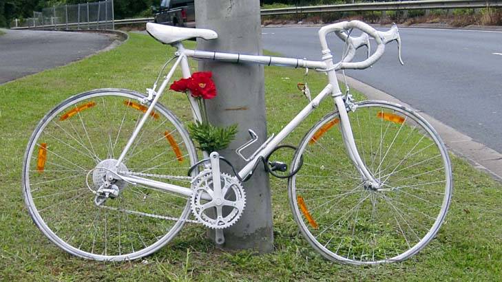 Memorial: a bicycle marks the spot where Richard Pollett was killed. Photo: Supplied
