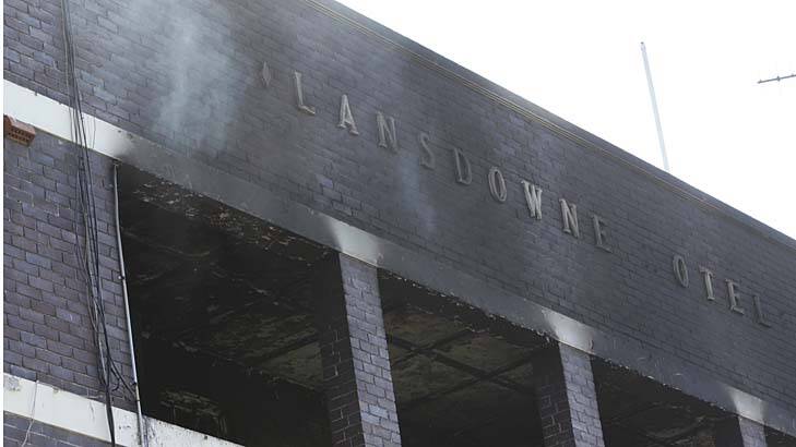 Smoke emerges from the Lansdowne Hotel in Broadway on Friday morning.