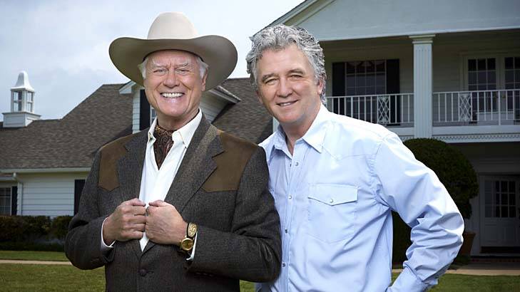 Caught by cancer ... Larry Hagman, left, on the set of the rebooted <i>Dallas</i> series.