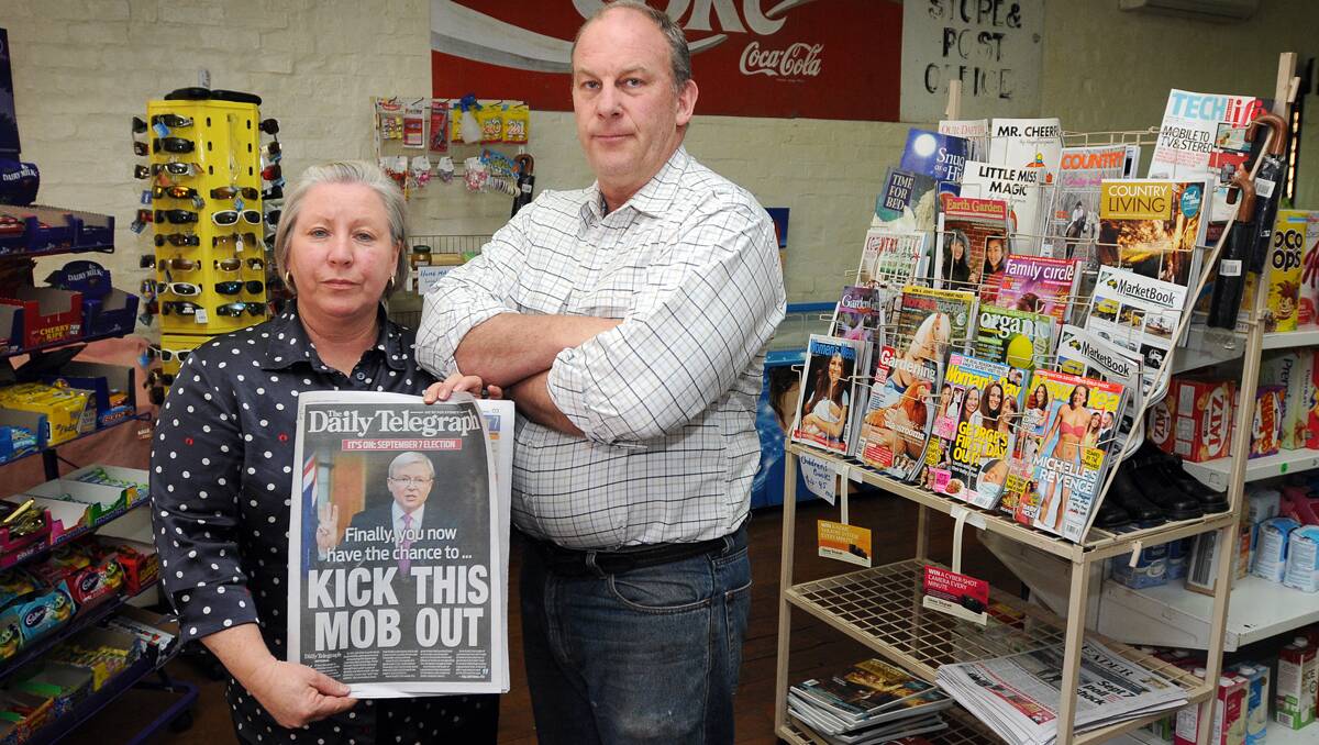 NOT HAPPY: Wallabadah General Store owners Glen and Kim Sheluchin refused to sell copies of a Sydney metro on Monday citing political bias.  Photo: Gareth Gardner 050813GGF01