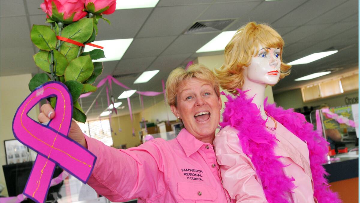 TICKLED PINK: Diane Moore from Tamworth Regional Council’s Manilla office gears up for a special fundraiser next month, which will see all staff wear pink for a month. Photo: Geoff O’Neill 270913GOF01
