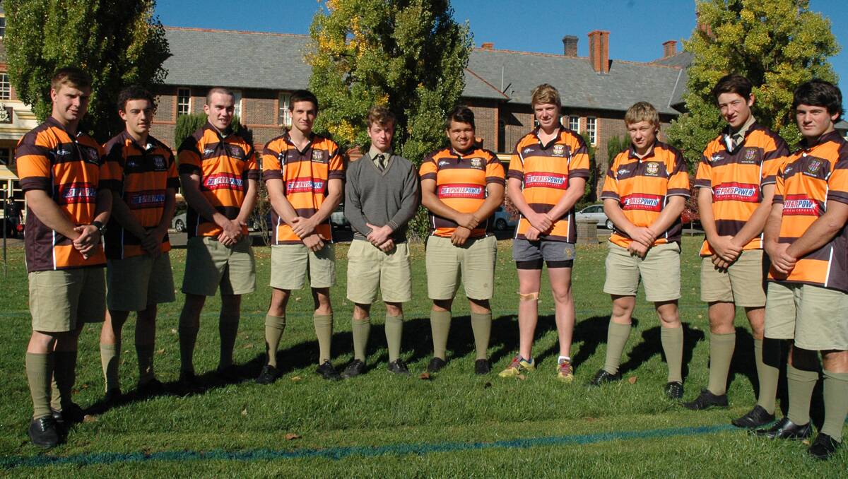 Off on tour with the Country Schoolboys today are (from left)  TAS’s Hunter Barnett, George Berry, Will Frost, Jackson Gilbey, Matthew Rasmussen, Callum Morris, Pierce Hayden, Clay Lillyman, Ben Mulligan and Joel Blackwell. Photo: Tim Hughes