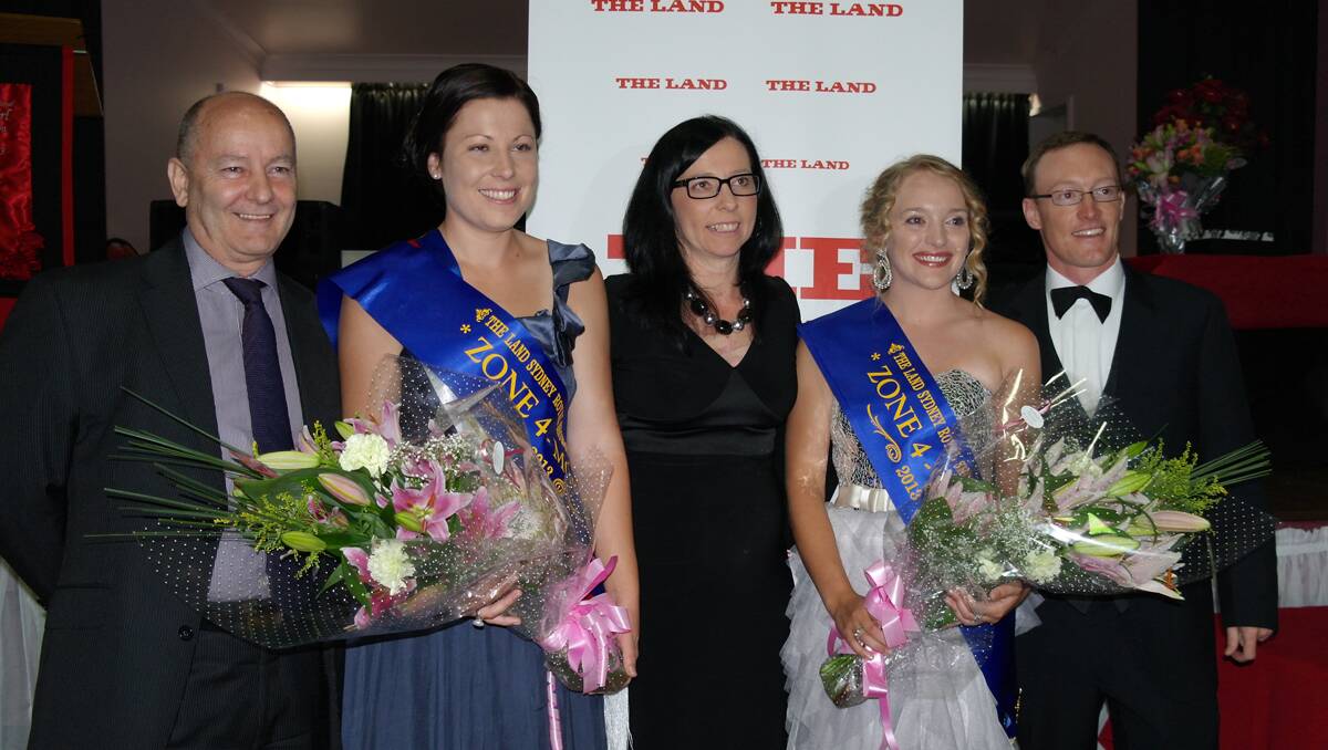 WINNERS: Quirindi’s Rebecca Cope, left, and Walgett’s Sarah Groat, right, with judges, from left, Herman Freimayer from Australian Insurance Brokers, Julie Schofield from ASC and Andrew Norris from The Land Newspaper. Photo: Moree Champion