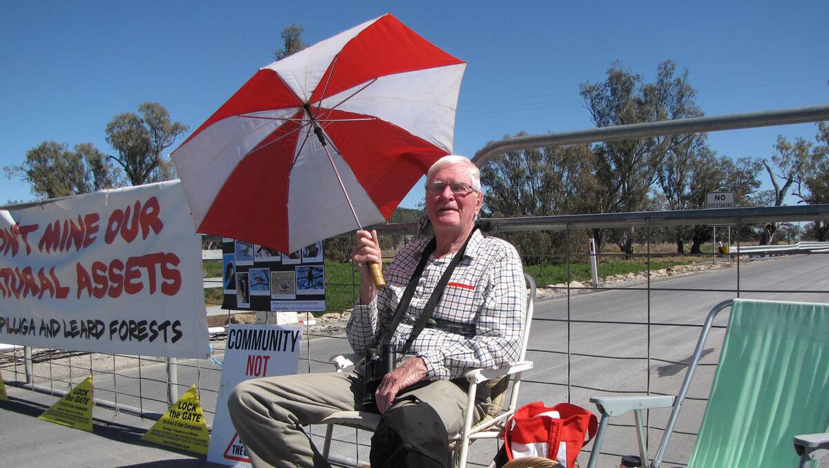 84-year-old Russ Watts joined protesters at Boggabri coal mine today. Photo: Supplied