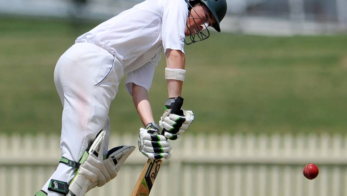 Young Armidale batsman Michael Dawson kept this yorker out while playing for the Dumaresq Colts last week and has been elevated to the Armidale first XI this week. Photo: Grant Robertson 251112GRB19