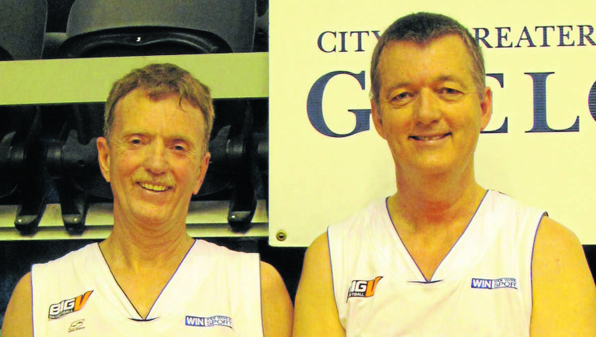 BASKETBALL BROTHERS: Simon Mills, left, and Roger Mills, from Armidale, after their final Masters match.