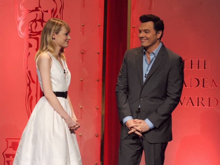 Emma Stone and Seth MacFarlane announce the nominees at the 85th Academy Awards Nominations Announcement at the AMPAS Samuel Goldwyn Theater in Beverly Hills, California. Photo by Kevin Winter/Getty Images
