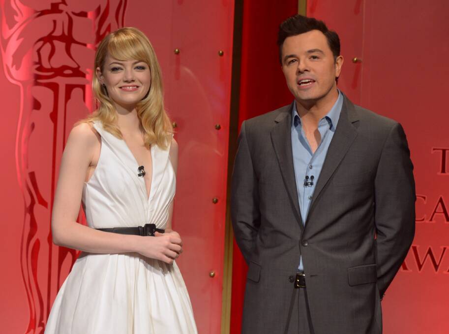 Emma Stone and Seth MacFarlane announce the nominees at the 85th Academy Awards Nominations Announcement at the AMPAS Samuel Goldwyn Theater in Beverly Hills, California. Photo by Kevin Winter/Getty Images