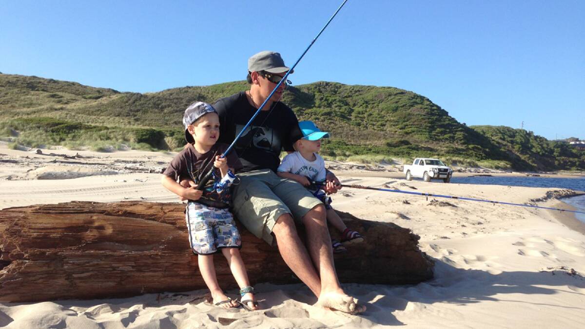 Kyron & Logan Poke fishing at the Arthur River with dad Ben Poke. Photo: Melissa Poke/The Advocate
