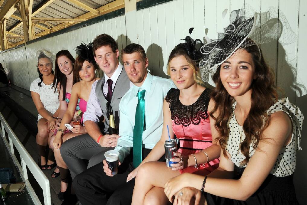 BIG DAY OUT: Soaking up the atmosphere at Tamworth Races yesterday are Emily Owen, Teagan Bennett, Stephanie Lewis, James McLelland, Luke Blackler, Jaysie Bridges and Brianna Learmonth. Photo: Gareth Gardner. 051113GGB09